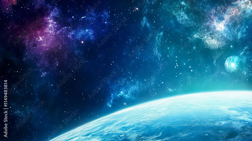 Fototapeta premium Awe-inspiring cosmic landscape with vibrant celestial clouds and distant stars