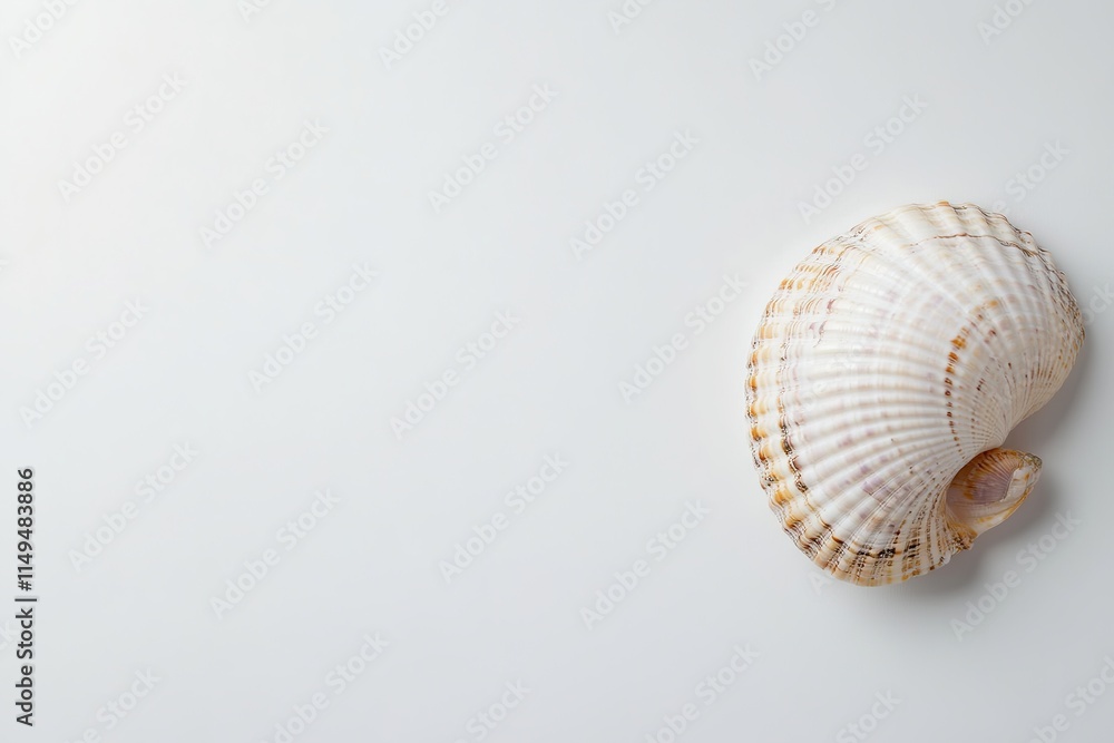 minimalistic composition of single seashell on clean white background with lot of copy space around it creating sophisticated minimalistic composition of single seashell on clean white background with lot of copy space around it creating sophisticated