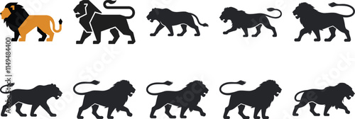 Lion Silhouettes Collection. Black Lion Icons for Nature & Design.