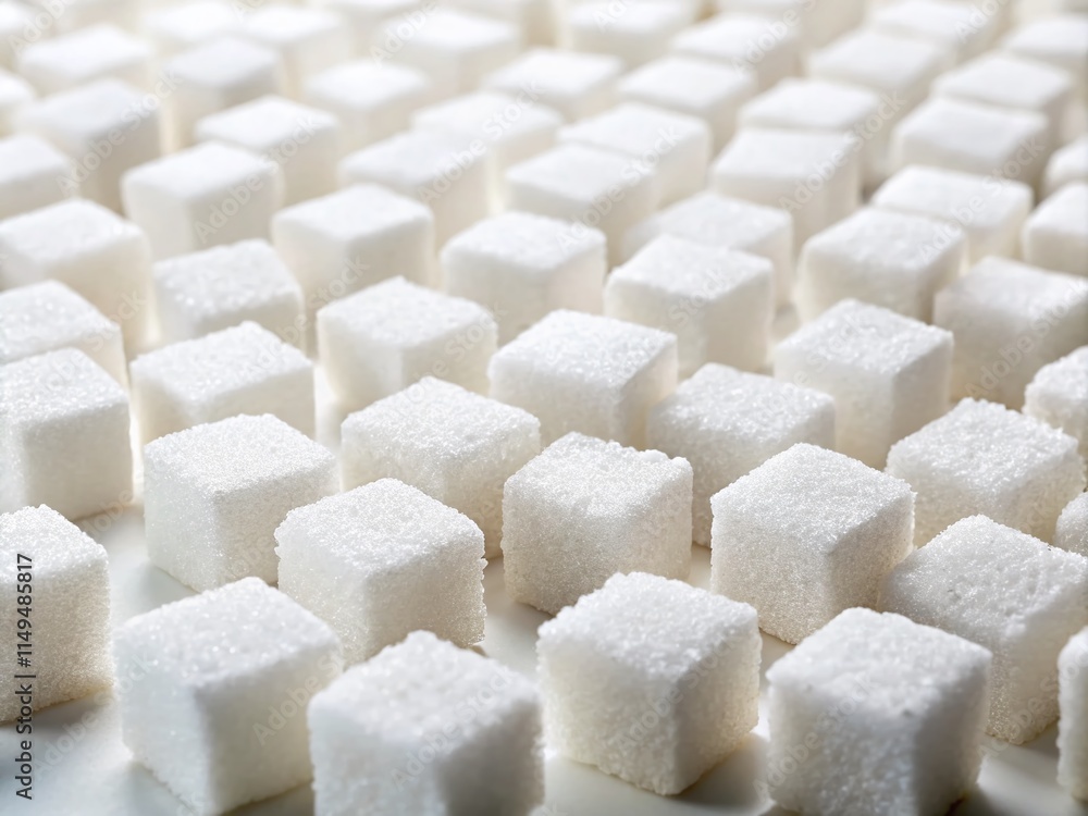 Panoramic View of Sugar Cubes on White Background - Clean Minimalist Stock Photo Panoramic View of Sugar Cubes on White Background - Clean Minimalist Stock Photo