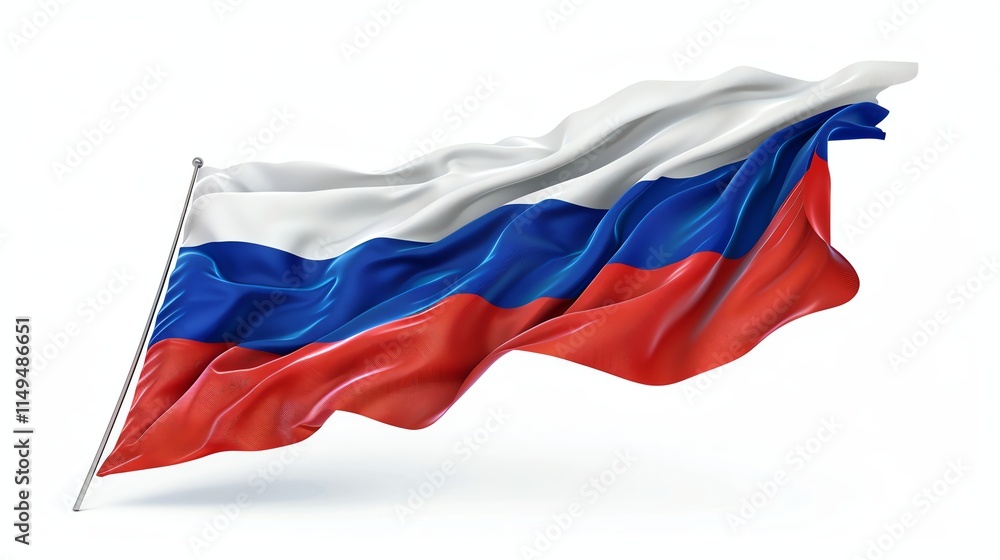 A waving flag of Russia, featuring white, blue and red horizontal stripes. A waving flag of Russia, featuring white, blue and red horizontal stripes.
