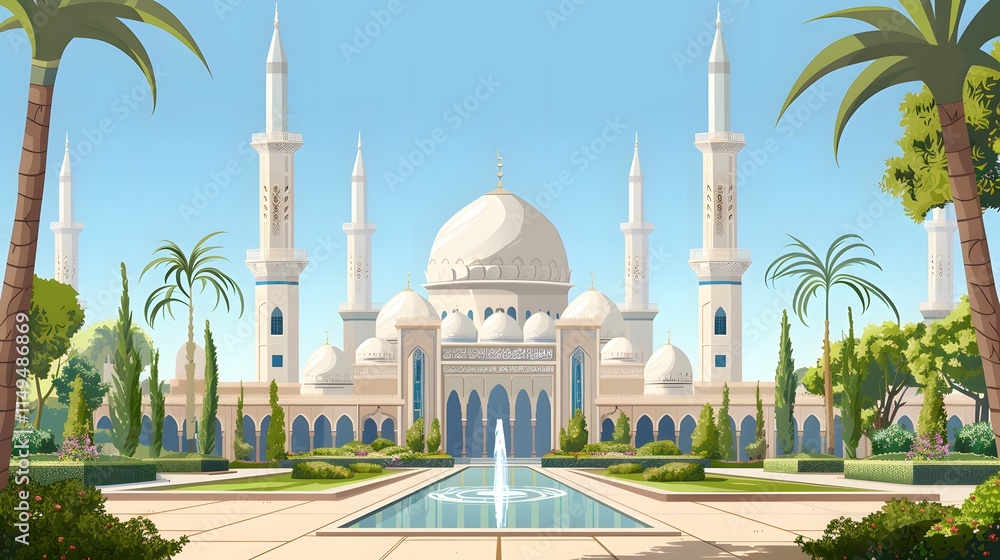 Obraz premium luxurious and magnificent mosque building, with a large and beautiful garden
