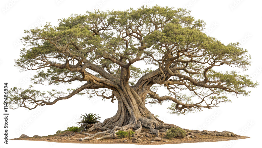 Fototapeta premium Old tree and root twist isolated on white background
