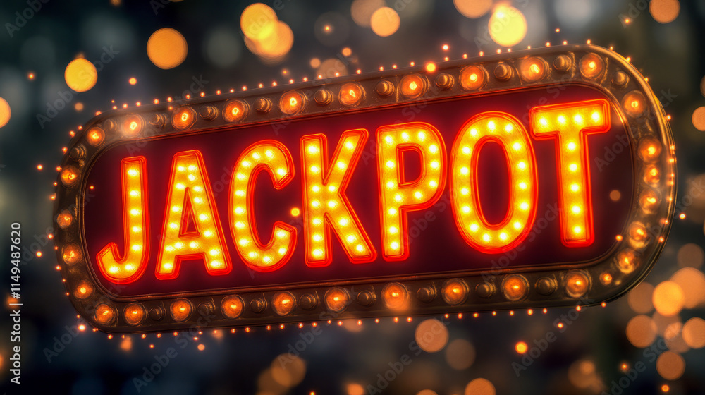 Bright jackpot sign with glittering lights in casino setting Bright jackpot sign with glittering lights in casino setting
