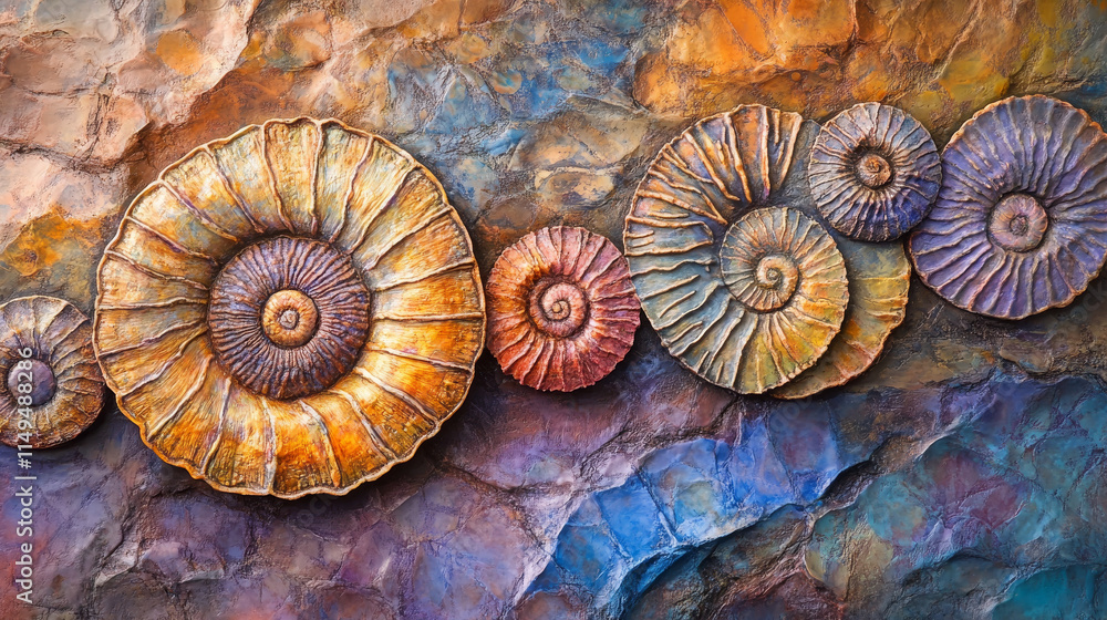 Ancient Fossils Artwork: Intricate Cocolith Patterns in Vivid Colors Ancient Fossils Artwork: Intricate Cocolith Patterns in Vivid Colors