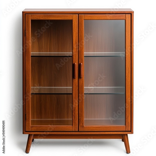 Modern Wooden Cabinet with Glass Doors and Minimalist Design