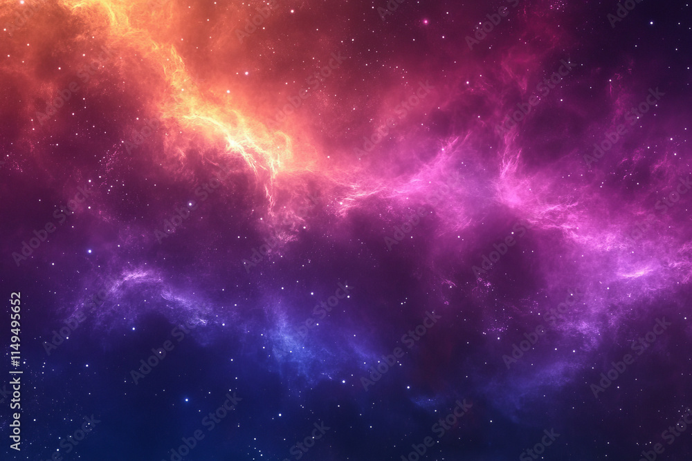 Naklejka premium Cosmic Nebula, Purple Pink Orange Galaxy, Background Texture