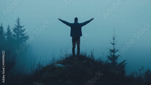 Wallpaper Mural Man Silhouetted on Foggy Mountaintop Torontodigital.ca