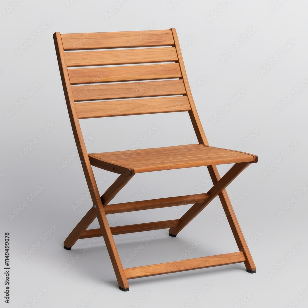 Wooden Folding Chair with Slatted Design on Neutral Background Wooden Folding Chair with Slatted Design on Neutral Background