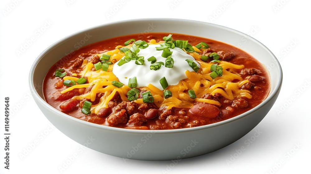A bowl of hearty chili soup with dollop of sour cream, perfect for chilly evening. A bowl of hearty chili soup with dollop of sour cream, perfect for chilly evening.