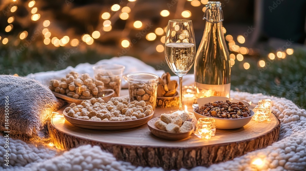 Naklejka premium Cozy Movie Night Setup with Snacks and Drinks