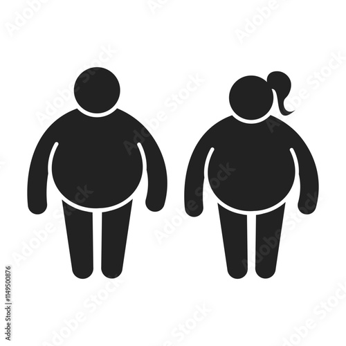 Bundle set icon big belly man and woman, fat stomach icon, fatty person sign