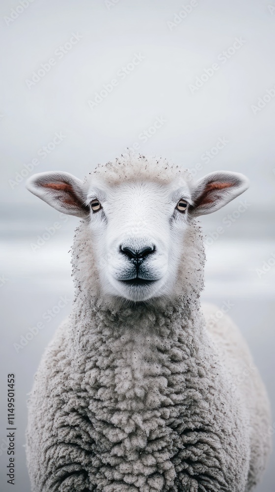 Fototapeta premium A close-up of a sheep against a muted, natural background.