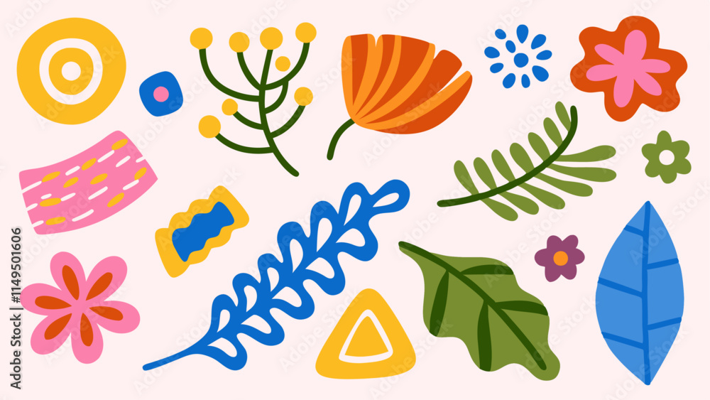 Naklejka premium Jungle Flowers and Leaves Vector Set