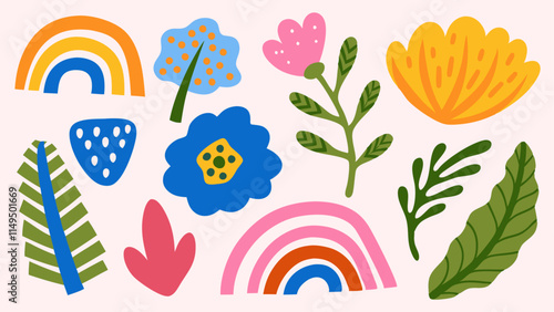 Vibrant Flowers and Jungle Leaves Illustration