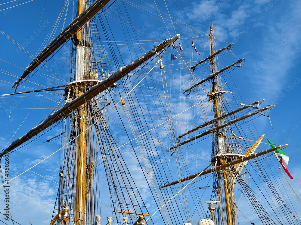Ropes stretched across the masts of an old ship Ropes stretched across the masts of an old ship