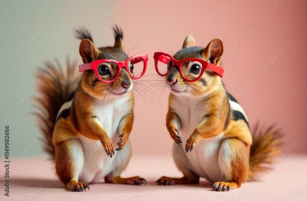 Fototapeta premium 2 chipmunks with glasses pose for valentines day