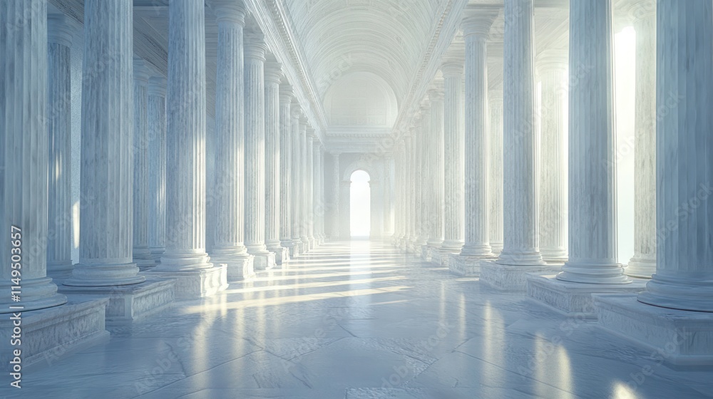 Fototapeta premium Sunlit classical colonnade interior.