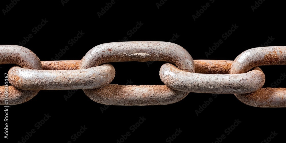A close-up of a rusted metal chain link against a black background, showcasing its texture and aged appearance. A close-up of a rusted metal chain link against a black background, showcasing its texture and aged appearance.