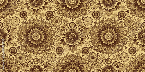 Intricate floral pattern showcasing elegant brown and beige tones, perfect for a vintage aesthetic.
