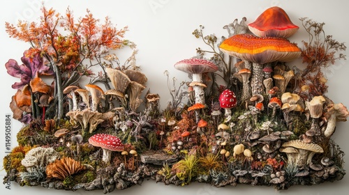 Mushroom landscapes filled with an incredible diversity of fungi, blending harmoniously with the natural environment photo