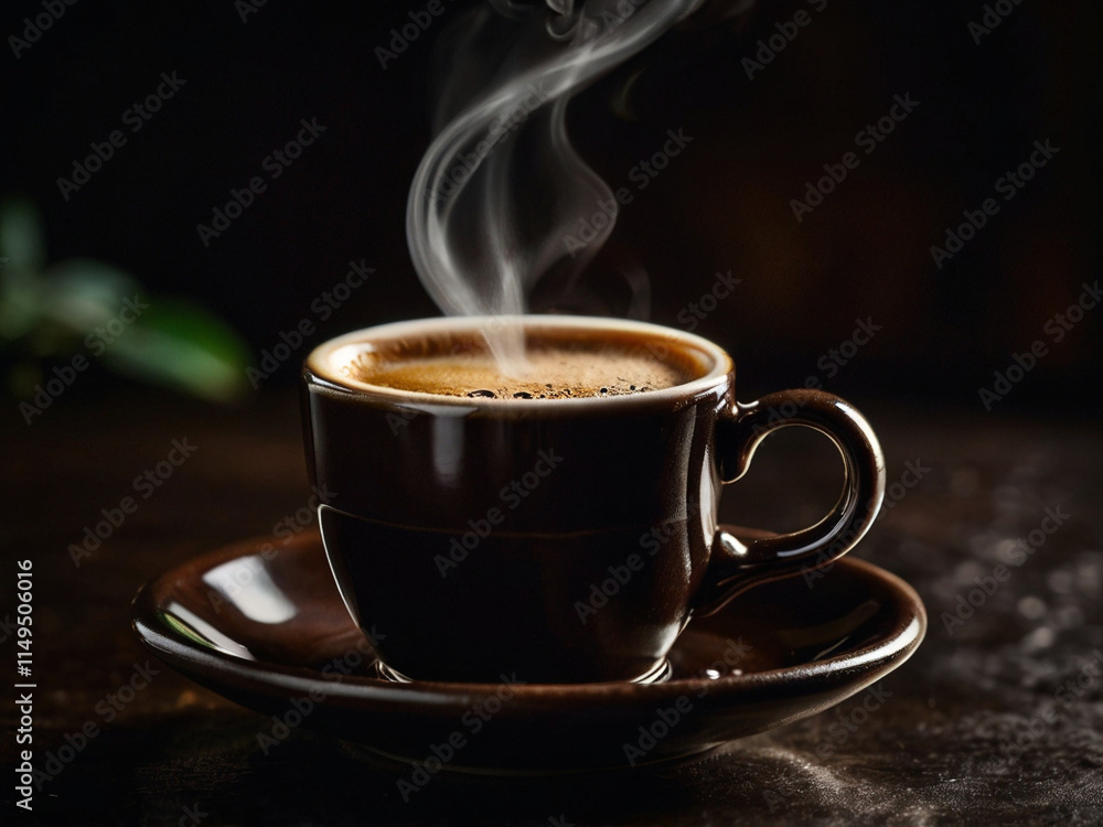 Espresso with Steam Rising in a Dark Background Espresso with Steam Rising in a Dark Background