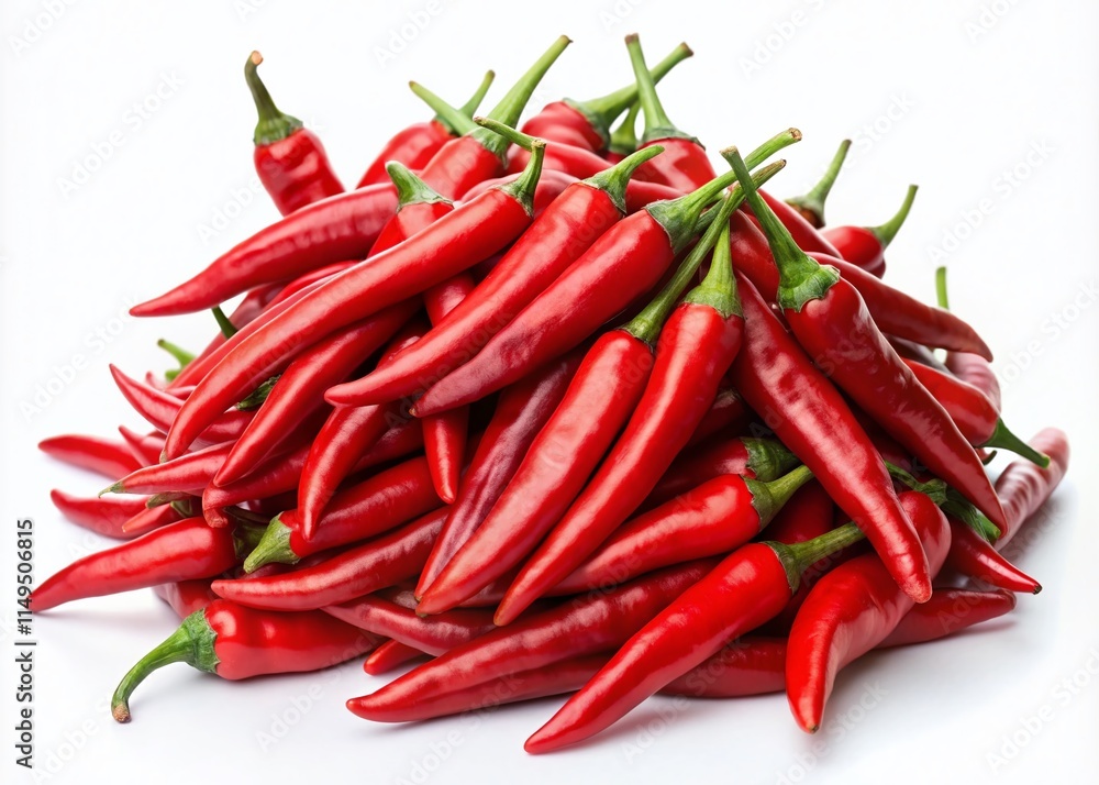 Pile of Red Cayenne Peppers Isolated on White Background - Spicy Chili Stock Photo Pile of Red Cayenne Peppers Isolated on White Background - Spicy Chili Stock Photo