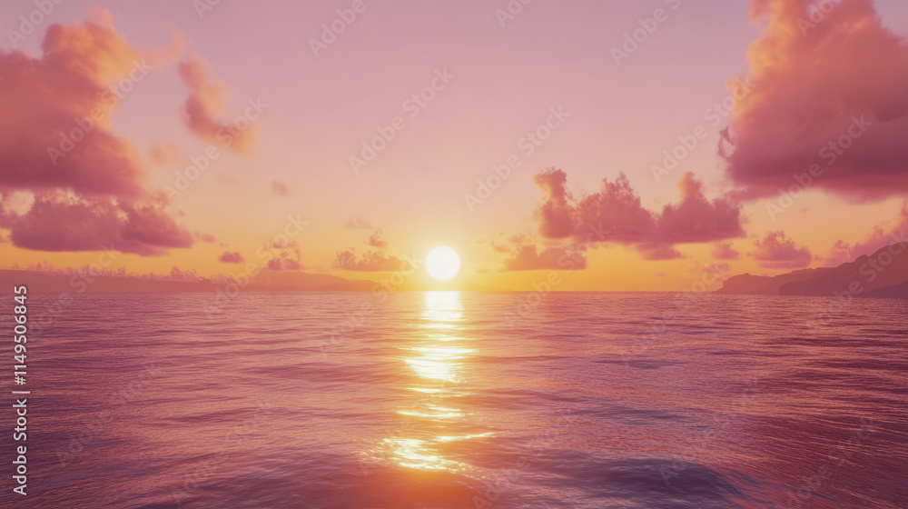 Obraz premium Tranquil ocean sunset with dramatic clouds and golden reflections