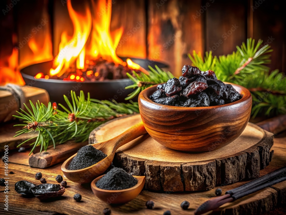 Pine Tar Extraction: Rustic Food Photography - Traditional Method, Wood Tar, Pine Resin, Natural Process,  Forest Product,  Sustainable Harvesting