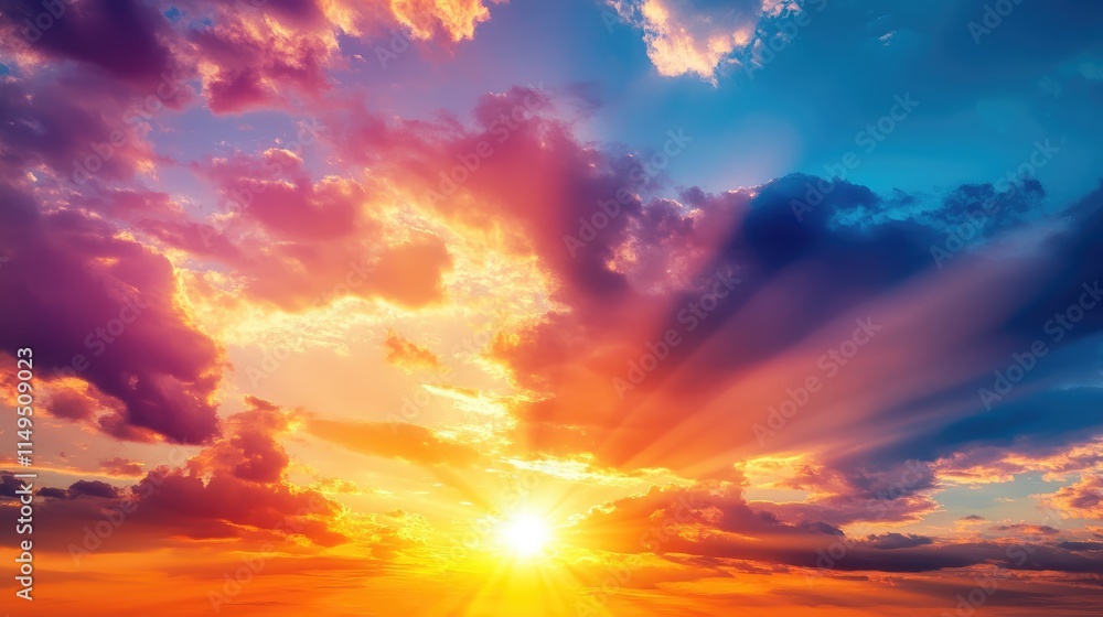 Utterly spectacular sunset with colorful clouds lit by the sun. Epic Bright Sky, Sunset landscape Utterly spectacular sunset with colorful clouds lit by the sun. Epic Bright Sky, Sunset landscape