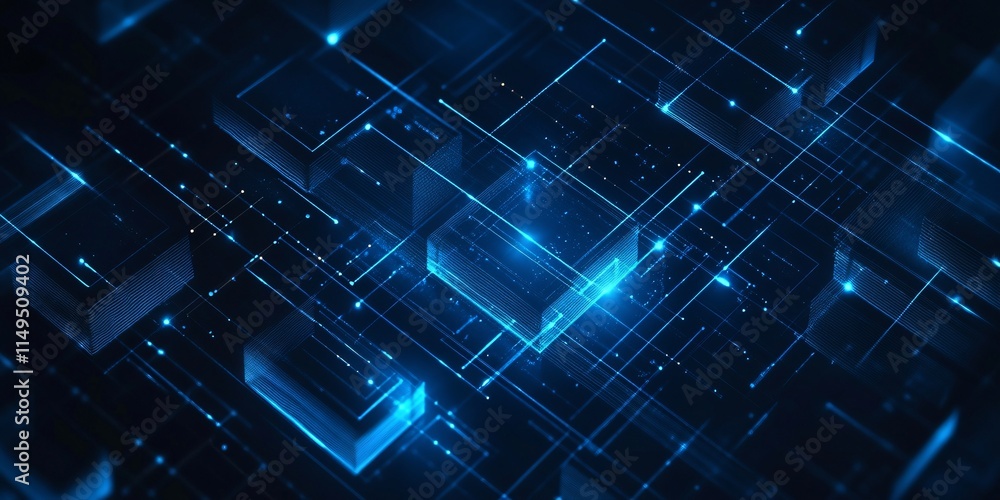 Obraz premium Abstract Digital Network Blue Glowing Lines Cubes Data Technology Background