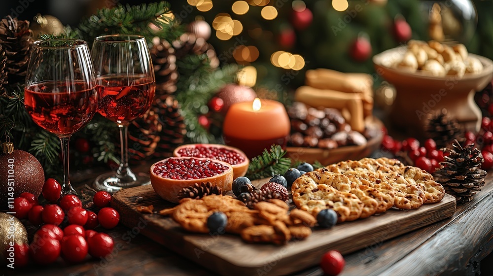 Festive Holiday Table with Treats and Drinks Festive Holiday Table with Treats and Drinks