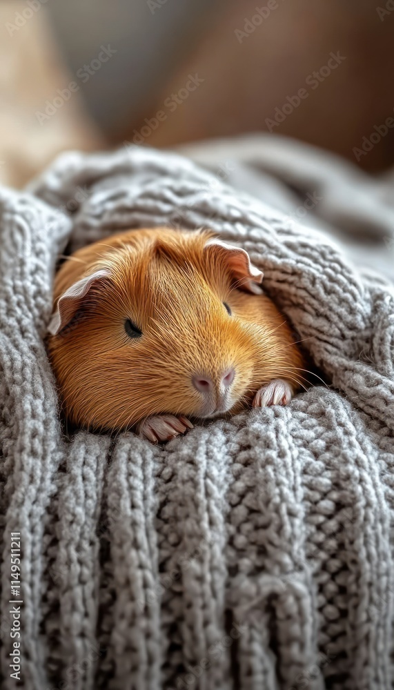 A cozy guinea pig wrapped in a knitted blanket, exuding warmth and comfort. A cozy guinea pig wrapped in a knitted blanket, exuding warmth and comfort.