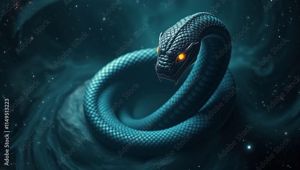 Fototapeta premium ethereal serpent with obsidian scales in cosmic void