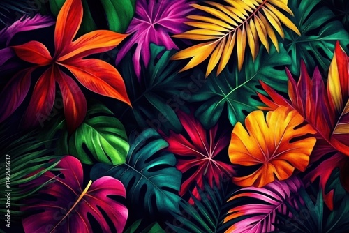 Wallpaper Mural Flat Lay Design of Vivid Tropical Plants Torontodigital.ca