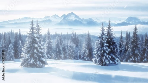 Wallpaper Mural winter landscape with snow covered trees Torontodigital.ca