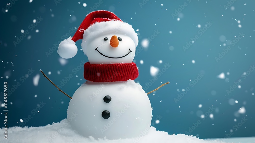 A cheerful snowman against a blue backdrop A cheerful snowman against a blue backdrop