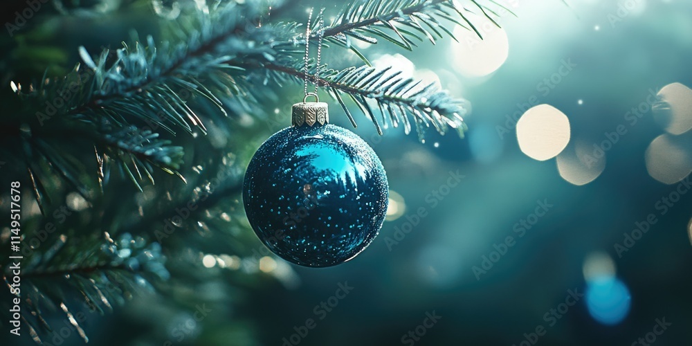 Christmas Bauble on Pine Tree Branches Christmas Bauble on Pine Tree Branches