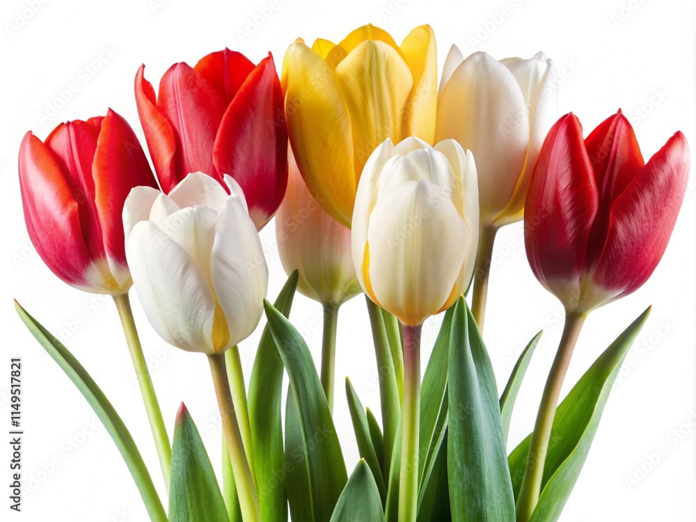 Obraz premium Set Of Red Yellow And White Tulips Isolated On A White Background