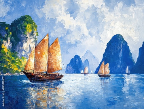 Maritime Scene of Halong Bay, Vietnam