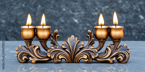 Vintage Menorah with Ornate Details in Rustic Bronze photo