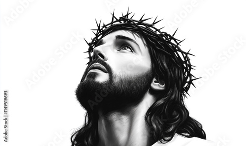 Jesus Wearing Crown of Thorns, Religious Art Image photo