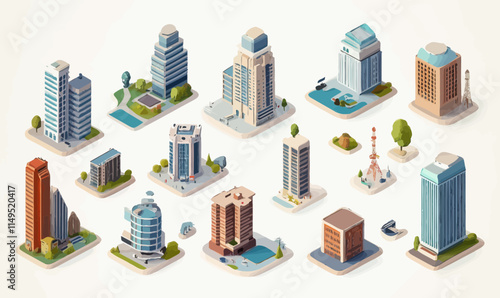 3D Minimalist Vector Illustration of Urban Buildings and City Architecture