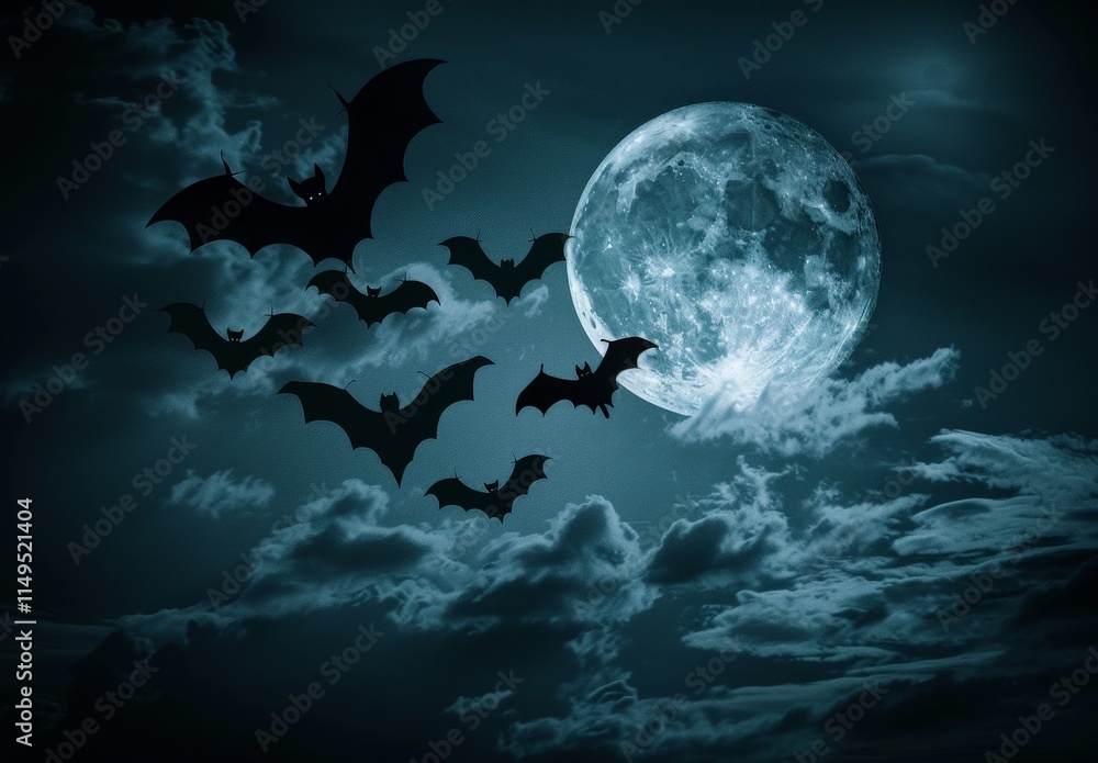 Bats Flying Under Full Moon Bats Flying Under Full Moon