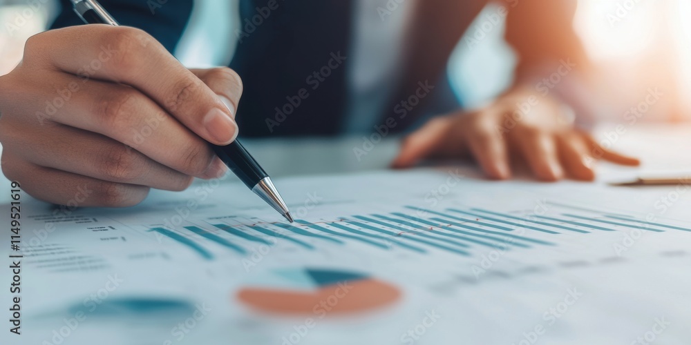 Business Analysis with Hand Holding Pen and Statistical Charts Business Analysis with Hand Holding Pen and Statistical Charts