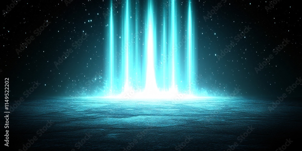 Fototapeta premium Mystic Teal Light Beams on Dark Ground Abstract Background