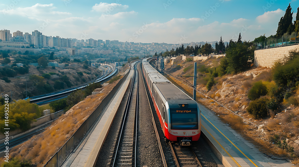 Naklejka premium Traveling by train, the prosperity, the beauty of convenient and fast travel