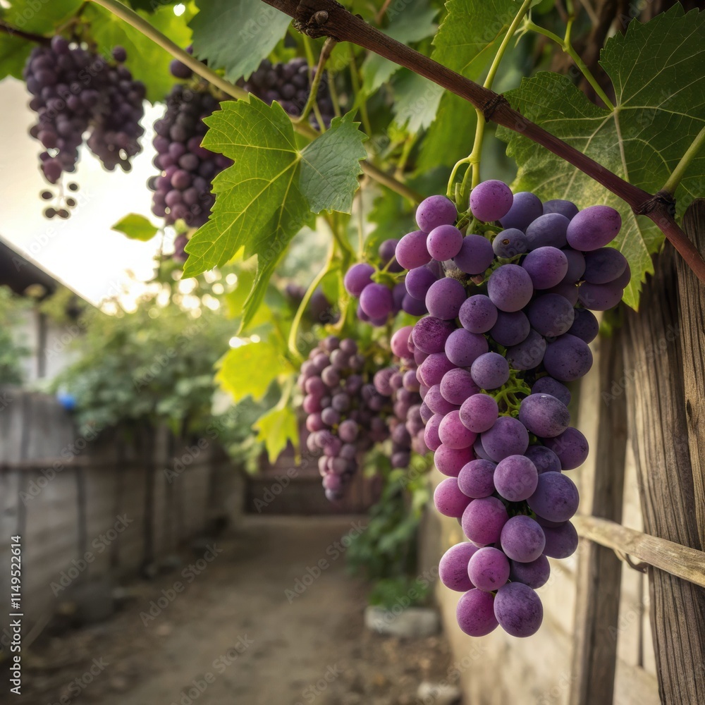 Red grapes on vine in organic yard. Red grapes on vine in organic yard.