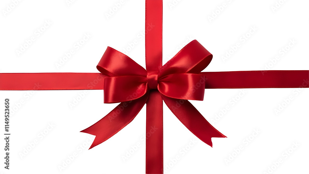 Red ribbon bow for gift box decoration, elegant festive ornament, shiny red ribbon with bow, isolated PNG on transparent background. birthday, and holiday gift wrapping designs Red ribbon bow for gift box decoration, elegant festive ornament, shiny red ribbon with bow, isolated PNG on transparent background. birthday, and holiday gift wrapping designs