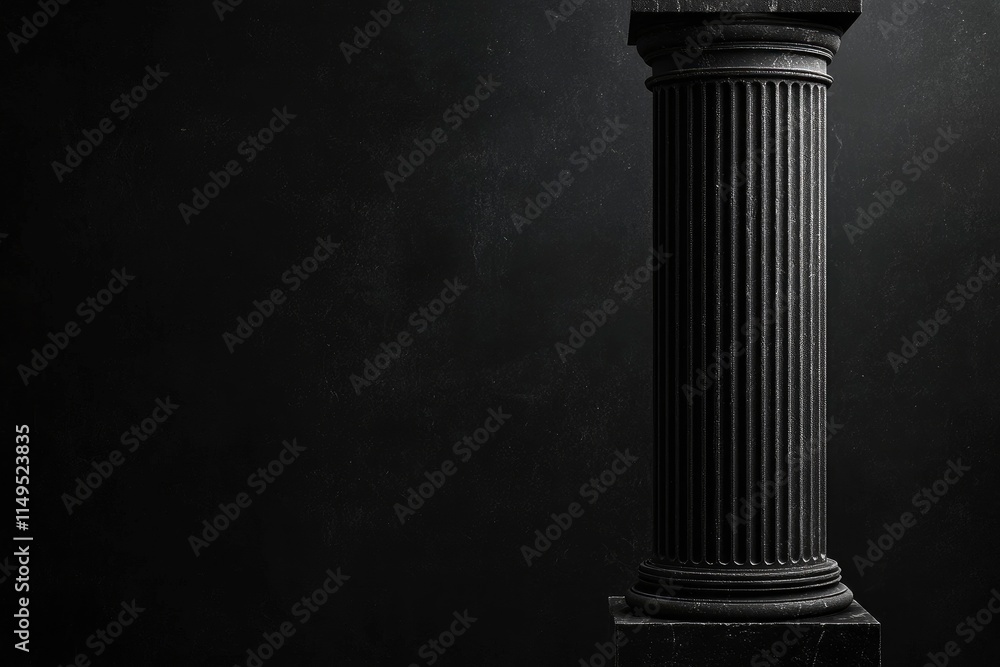 Black Greek column pedestal with a black background Black Greek column pedestal with a black background